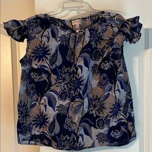Philosophy Blue and Tan Floral Top